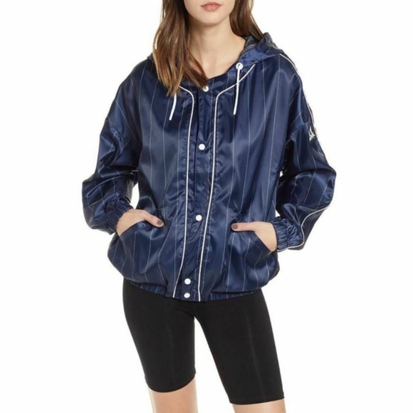 IVY PARK Baseball Pinstripe Hoodie Bomber Jacket L - Picture 11 of 16